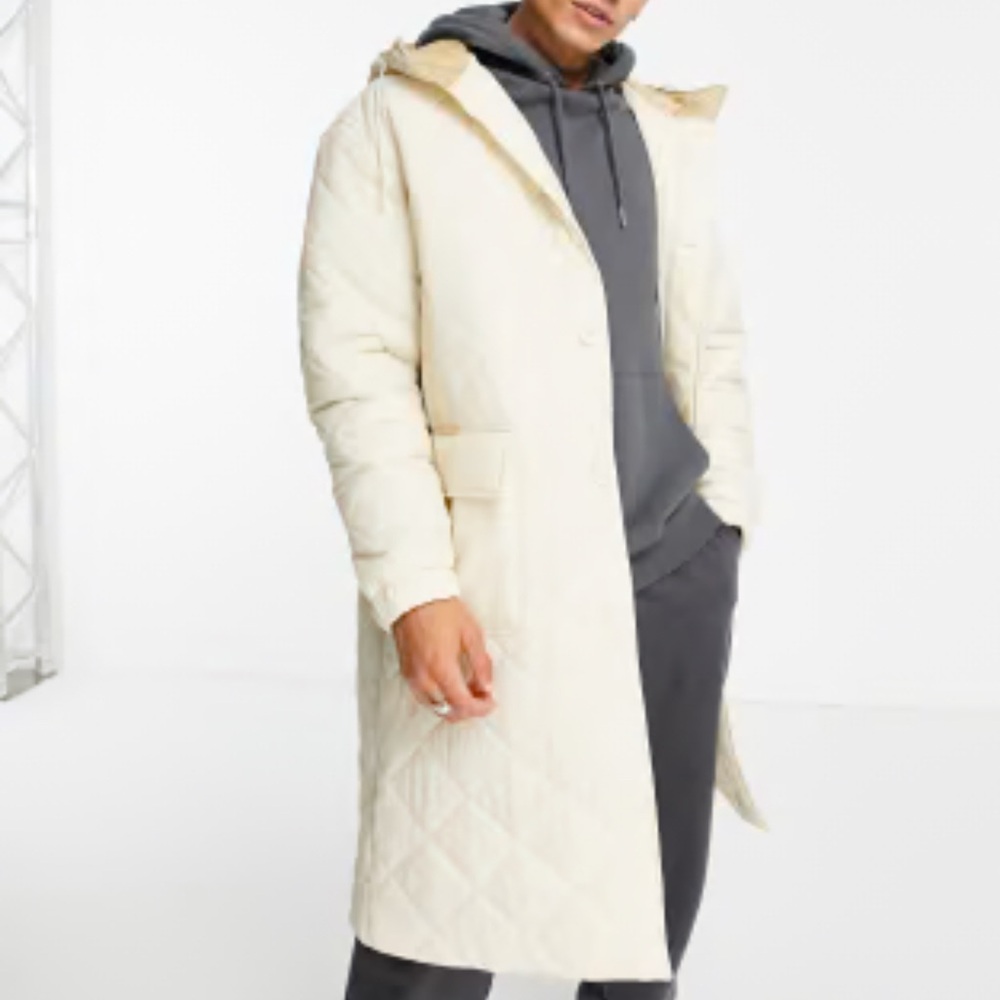 ASOS DESIGN quilted parka jacket in stone for Men